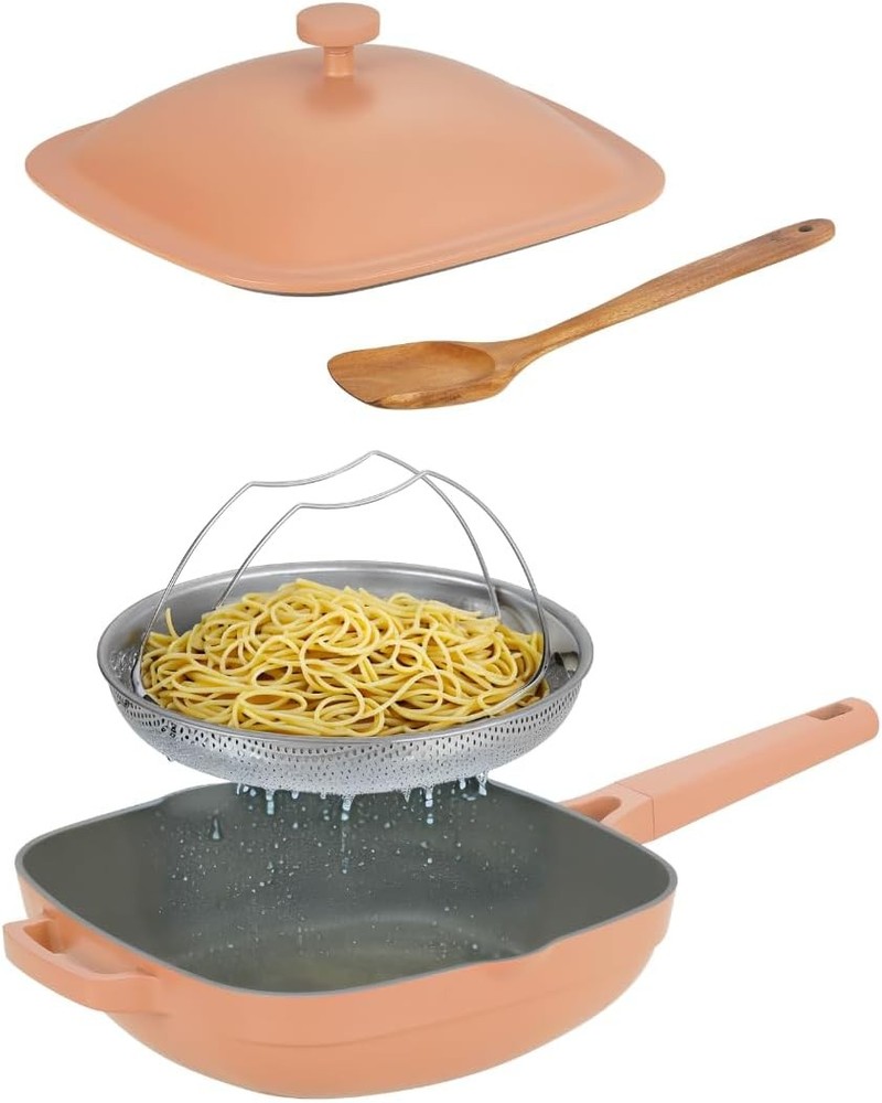 Nonstick Ceramic Saute Pan with Steamer, Non Toxic Deep Frying Terracotta