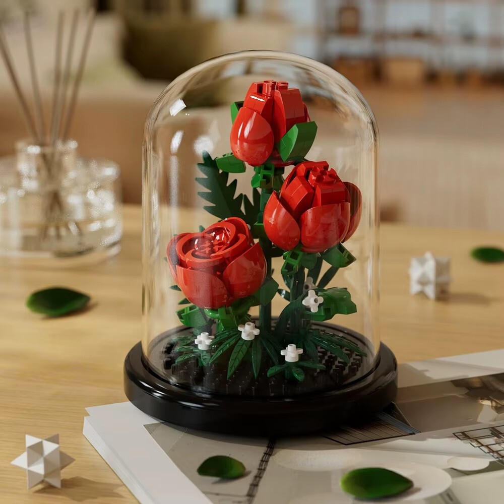 LEGO MOC Eternal Roses Flower Bouquet with Box and Bell Fast Shipping