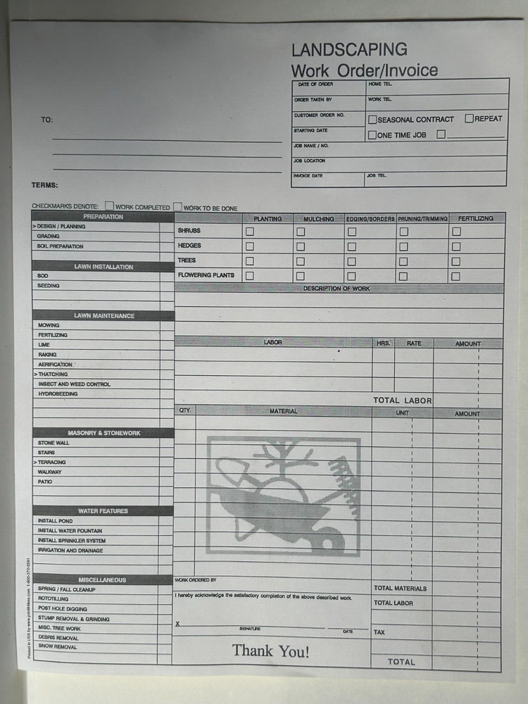 500 Landscaping/Garden Invoice Forms       Duplicate Copies Carbonless