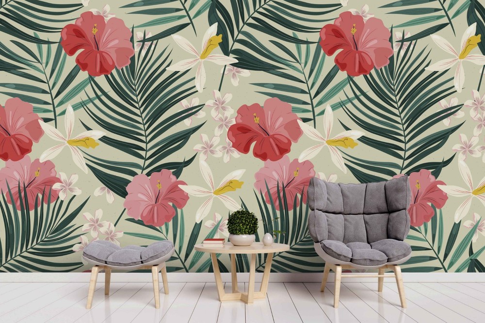 3D Flowers Leaves Flora Pattern Wall Murals Wallpaper Murals Wall Sticker