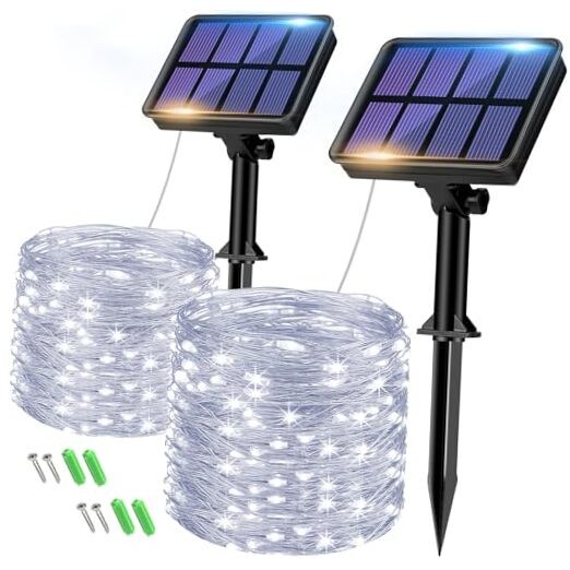 2-Pack 66FT Solar Fairy Lights with 160LEDs for Outdoor Decor in Cool White
