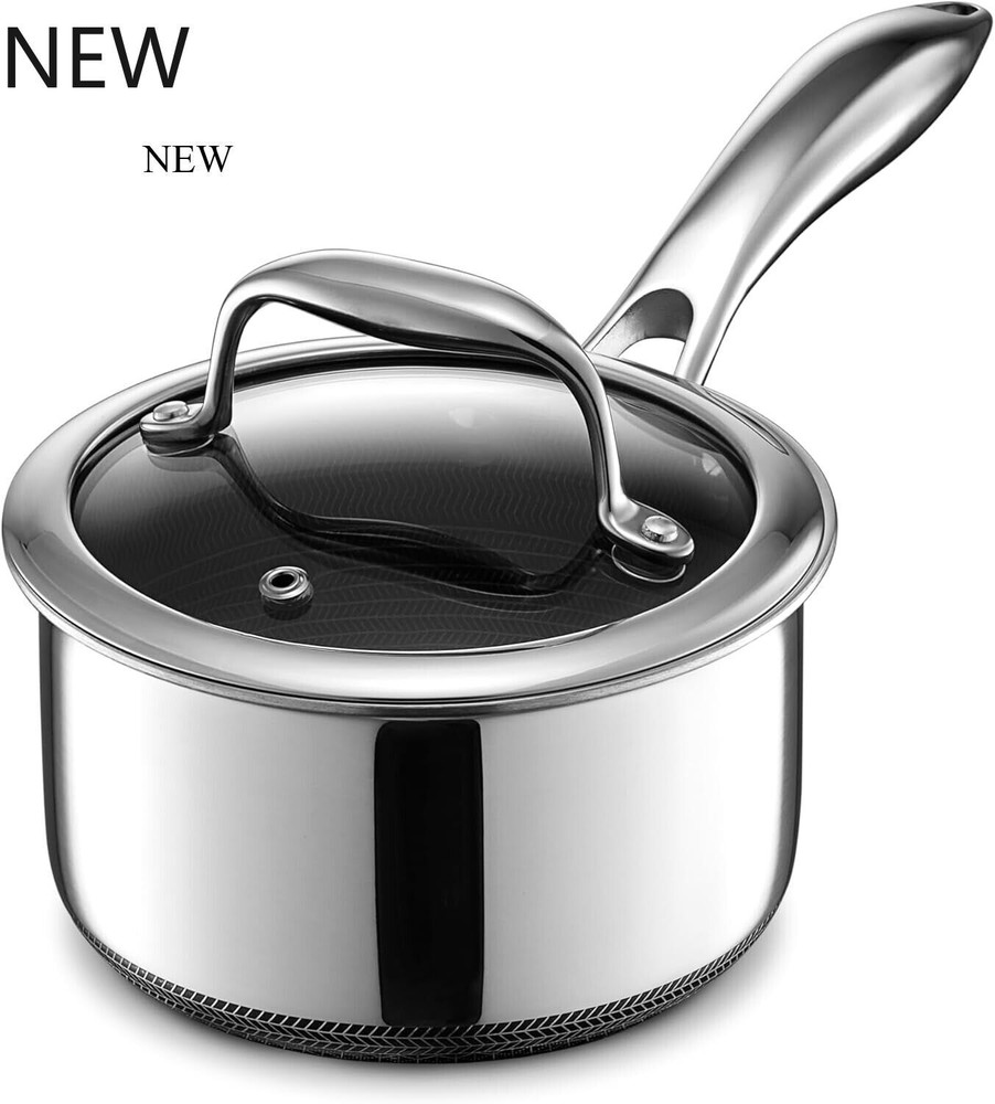 HexClad Hybrid Nonstick 1-Quart Saucepan with Glass Lid & Stay-Cool Handle