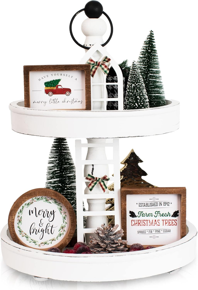 The Ultimate Farmhouse Christmas Tiered Tray Decor Set - Beautiful Year round Se