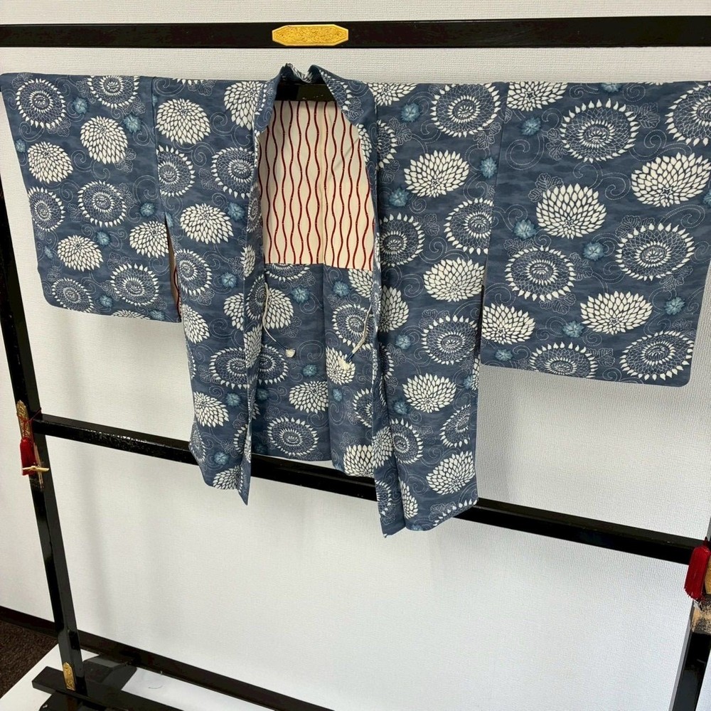 Indigo Dyed Silk Kimono Haori Japanese Antique 60cm/23.6