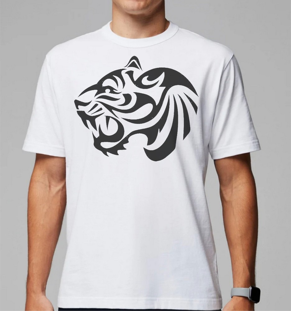 Tiger Face Solid Black Logo T shirt Adult  S- 3XL