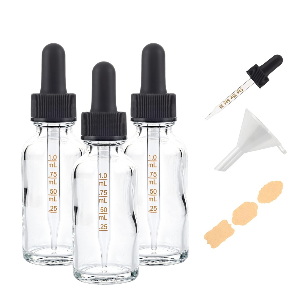 3 Pack 1oz (30ml) Clear Glass Dropper Bottles with Measurements, Tincture Bot...