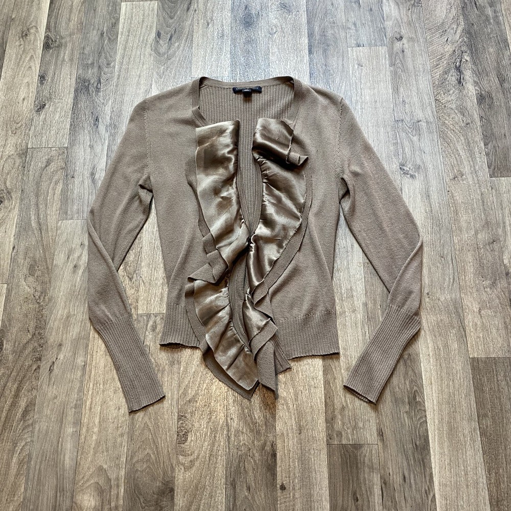 Banana Republic Tan Ruffle Open Front Wool Modal Cardigan in XS