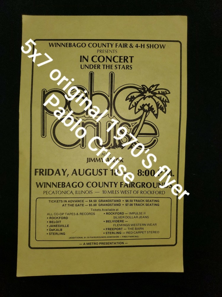 Pablo Cruise Rock and roll memorabilia 70's flyer Handbill first print. NM+ /MT