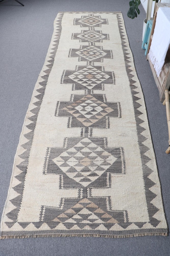 Vintage Turkish Kilim Runner Rug 11.1x3.4 ft Handwoven Floor Rug