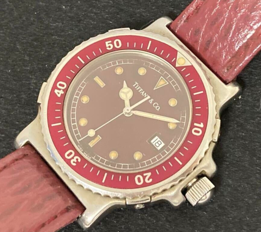TIFFANY & Co. M0710 Men's Quartz Diver Watch Red Date from JP