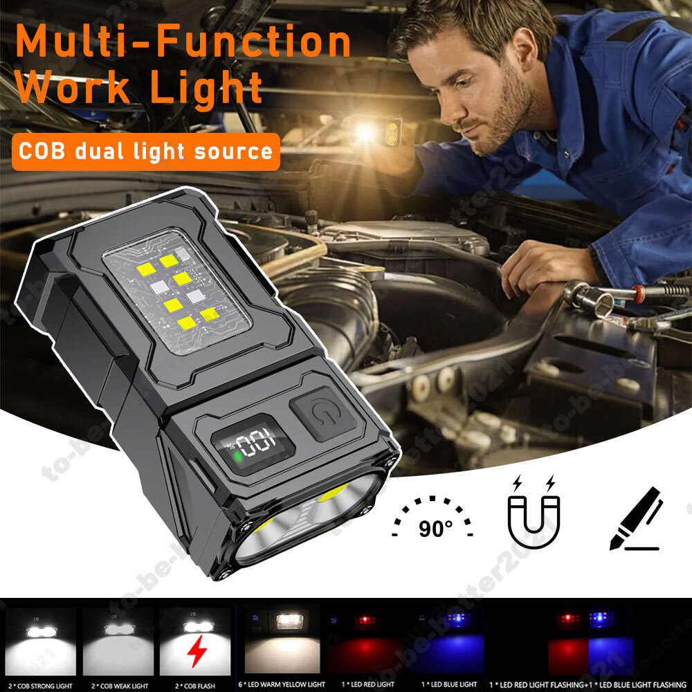 Mini LED COB Flashlight Keychain Torch Light Multifunctional USB Rechargeable