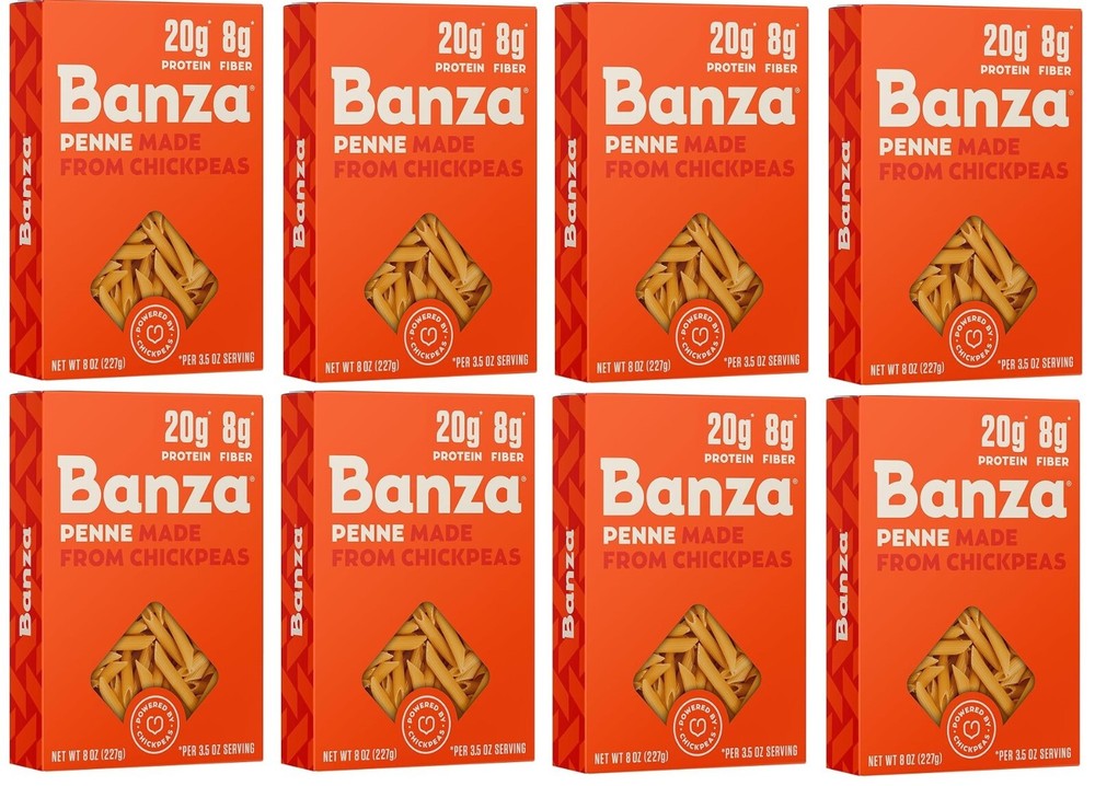 Banza Penne Pasta made from Chickpeas 20 g protein net wt 8 oz, Pack of 8