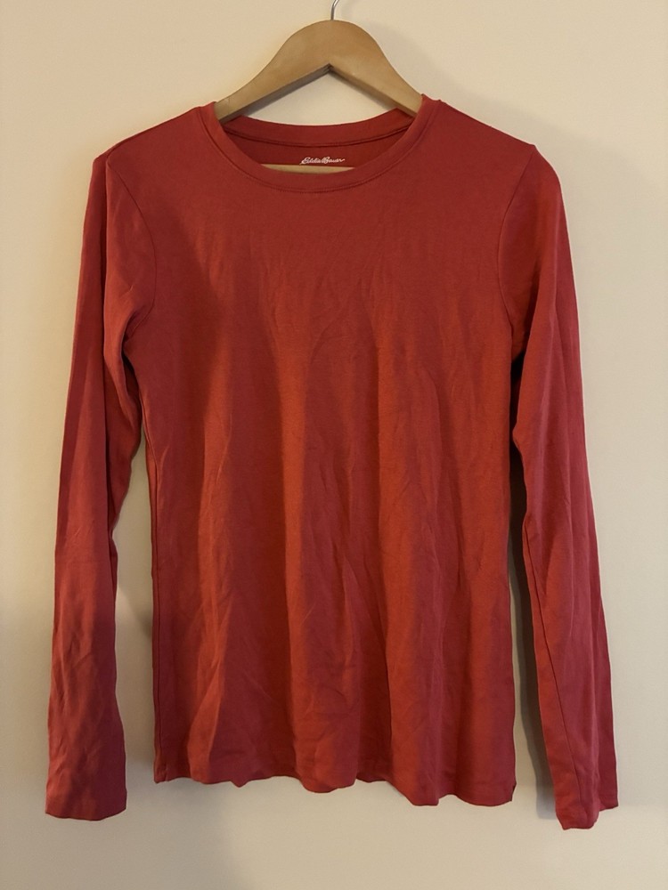 Eddie Bauer Adults Men Women Solid Vermilion Cotton Crewneck Long Sleeve Shirt M