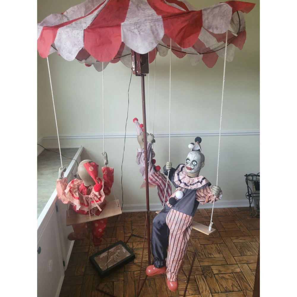 Seasonal visions clown carousel rare Halloween prop animated lawn life-size-image