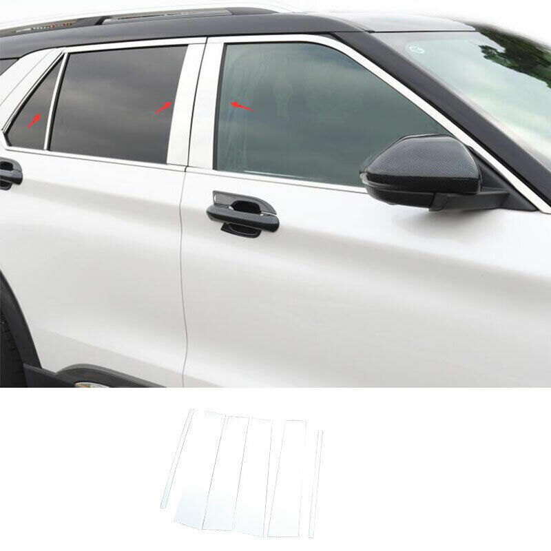 Ford Explorer 2020-2023 Silver Stainless BC Pillar Cover Trim 6x Set