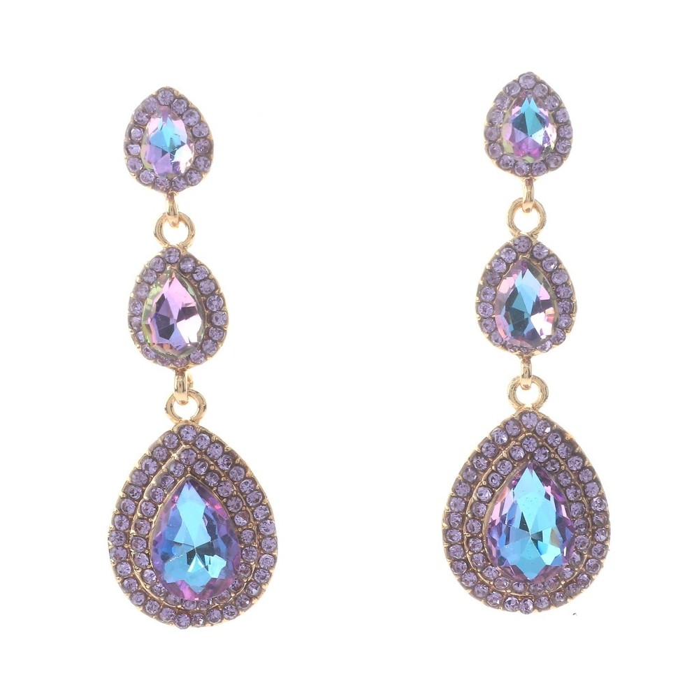 Gold Tone Alloy Metal Crystal Rhinestone Drop Post Earrings ER2618-VL
