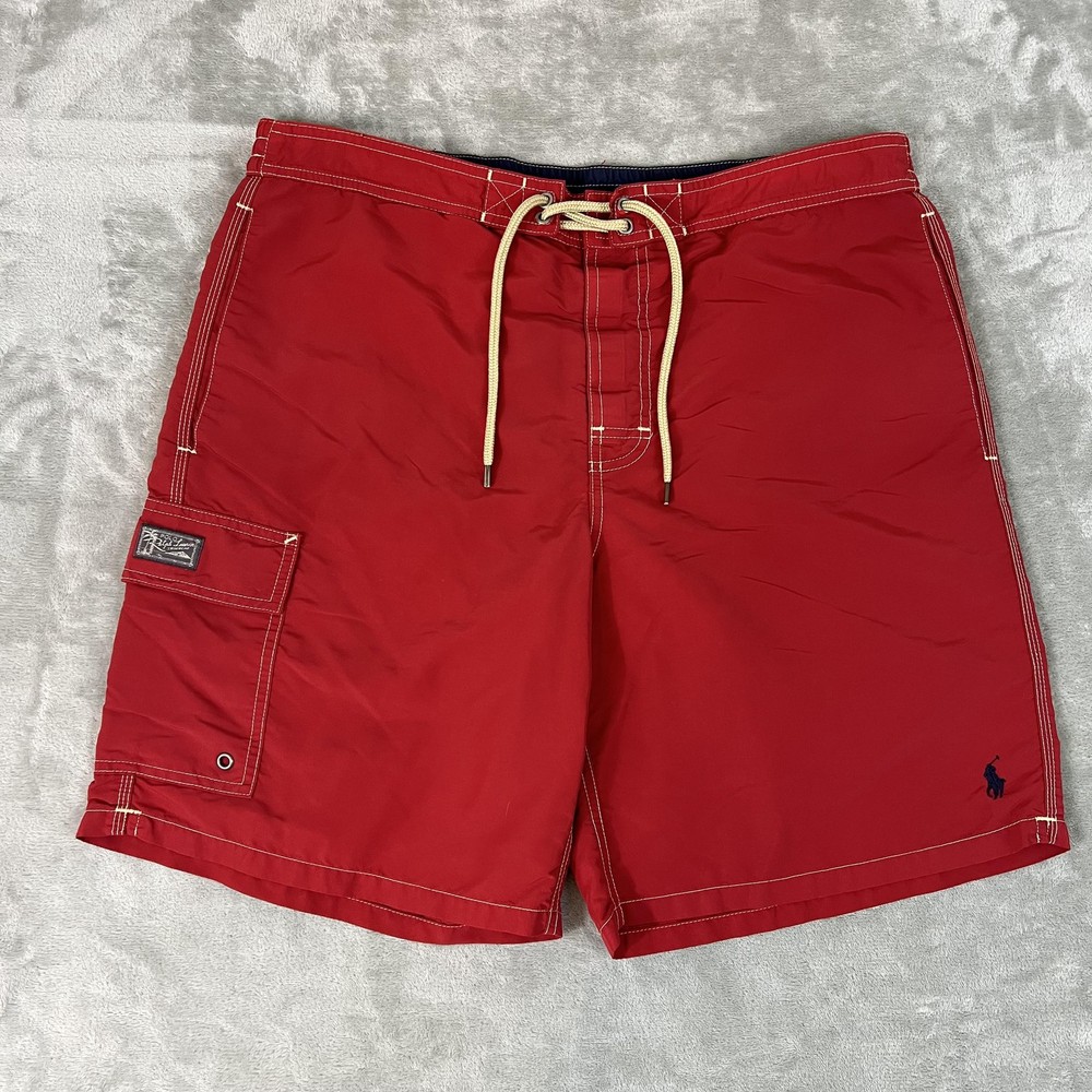 Polo Ralph Lauren Swim Trunks Shorts Mens Large Red Cargo Pocket Lined Beach