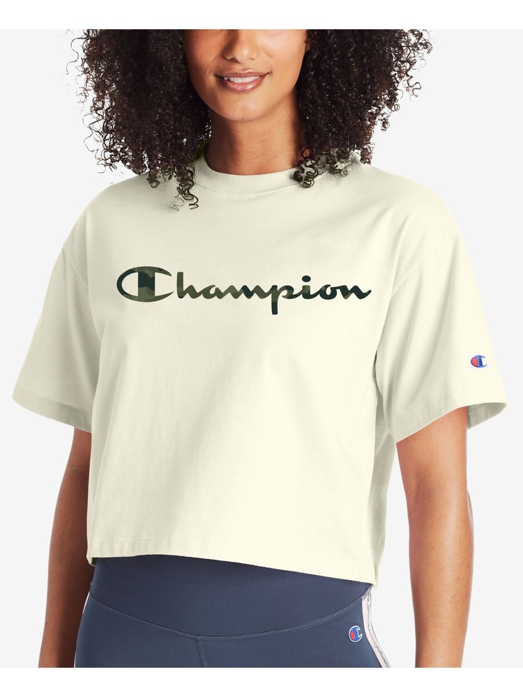 Champion Women’s Ivory Logo Graphic Crop Sweatshirt