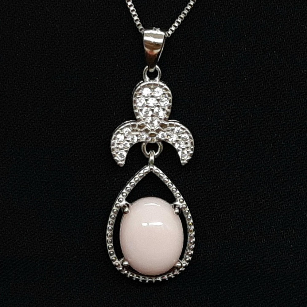 World Class 4.78ctw Pink Opal & White Sapphire 925 Silver Pendant