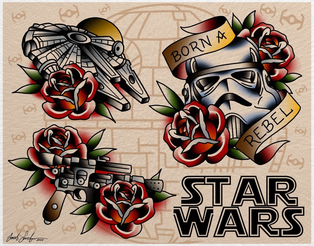 Star Wars Tattoo Flash Art 11x14 Print for Collectors
