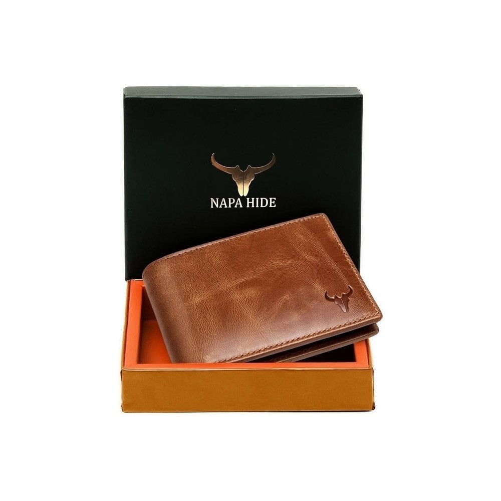 NAPA HIDE Genuine Leather Wallet for Men Bifold RFID Blocking Brown Wallet GIFT