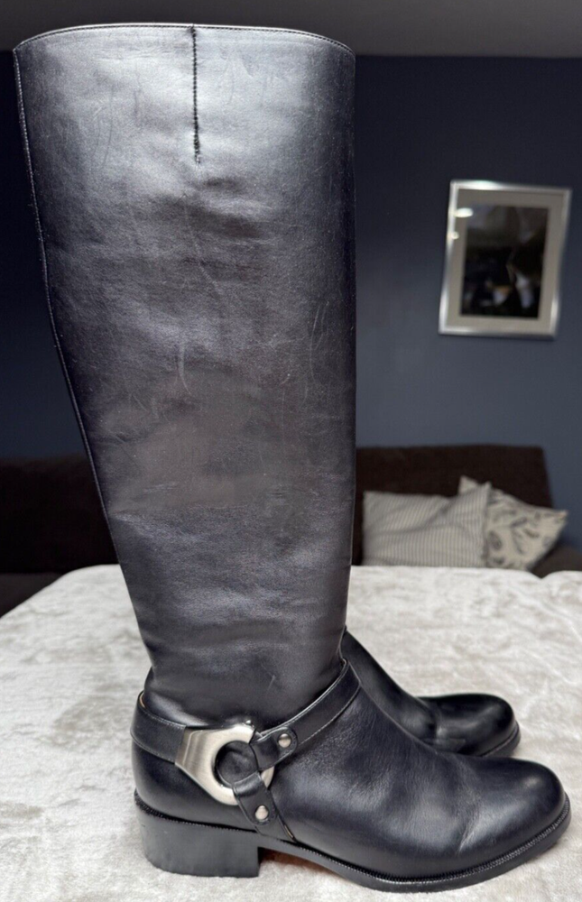 Via Spiga Black Leather Harness Tall Riding Equestrian Boots Womens Size 6