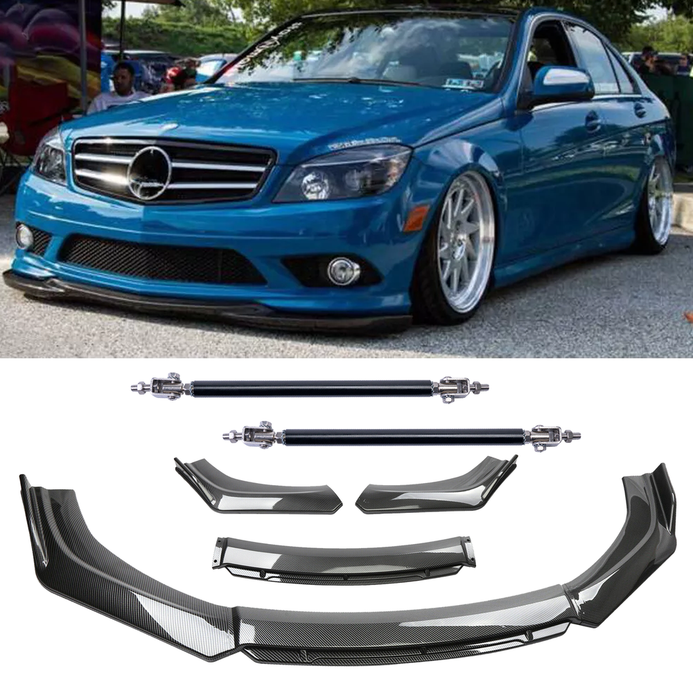 Carbon Fiber Black Front Bumper Lip Chin Body Kit Spoiler For Mercedes-Benz Car