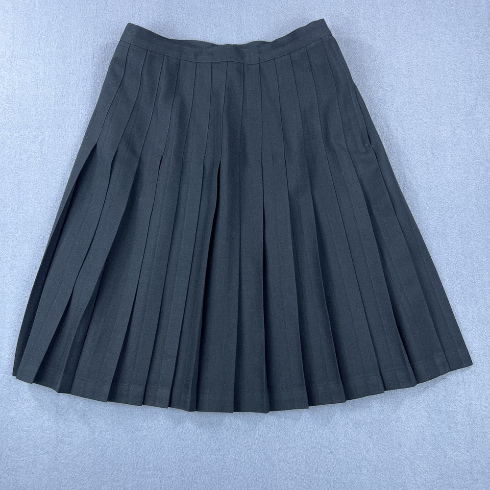 Mark Shale Wool Skirt Black Size 6 Pleated A-Line Classic Preppy Dark Academia