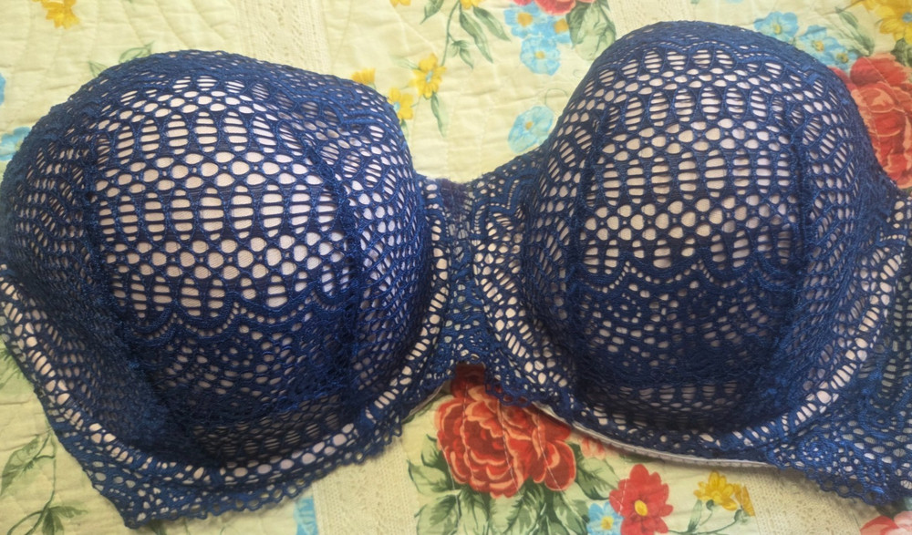 Cacique Blue Lace Overlay Strapless Bra Size 40H Style 4337 EUC