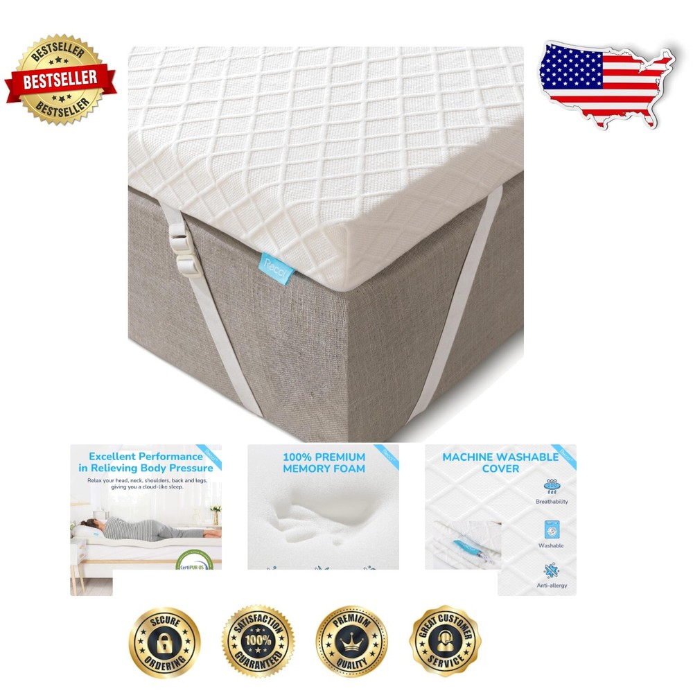 2-Inch Full Size Memory Foam Mattress Topper with Removable Washable Cover  
