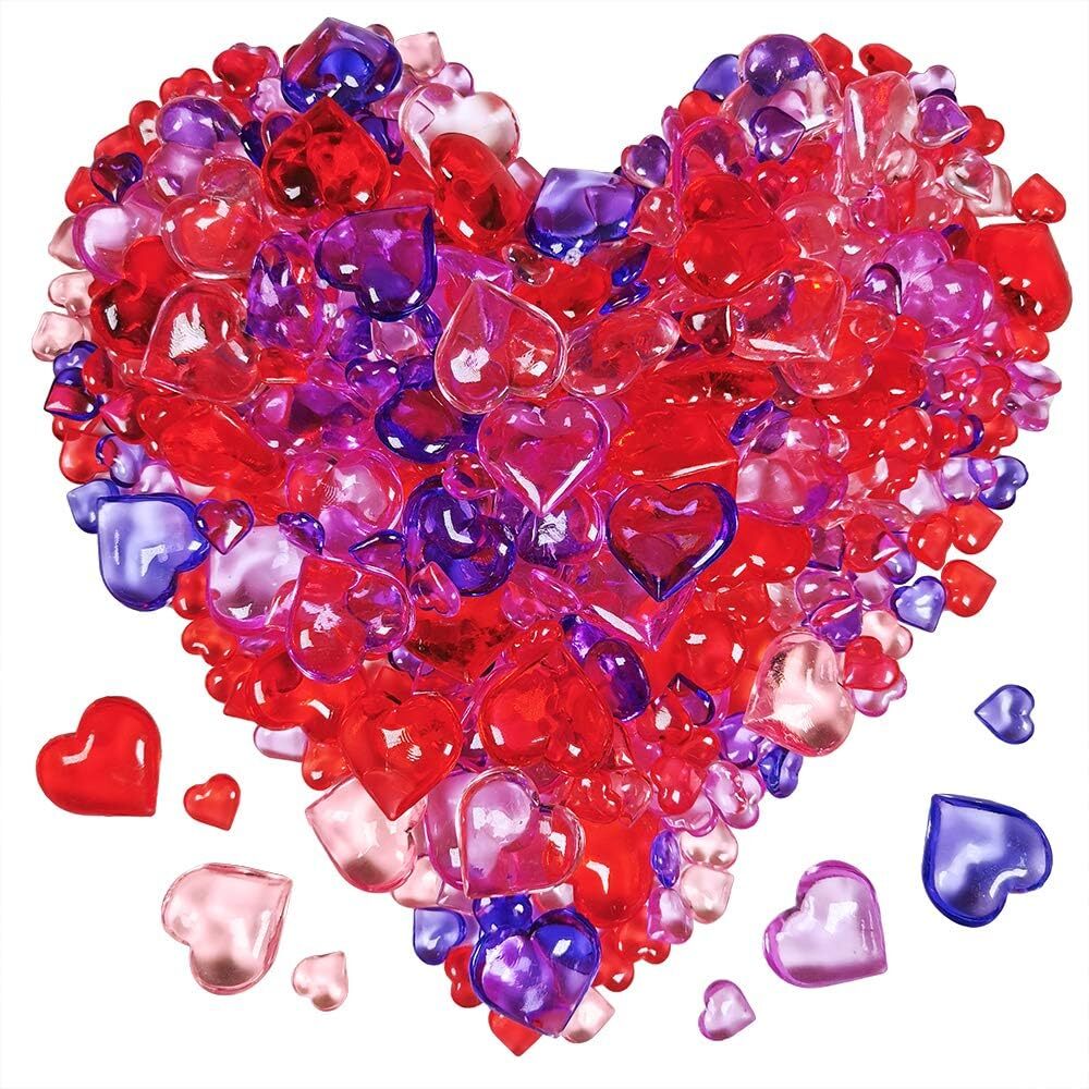 820 Pcs 2 Sizes Valentine's Day Acrylic Heart Gems Colorful Shaped...