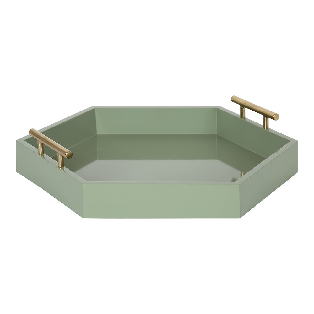 Lipton Modern Hexagon Tray; 18 x 18; Sage Green with Gold Handles; Midcentury...