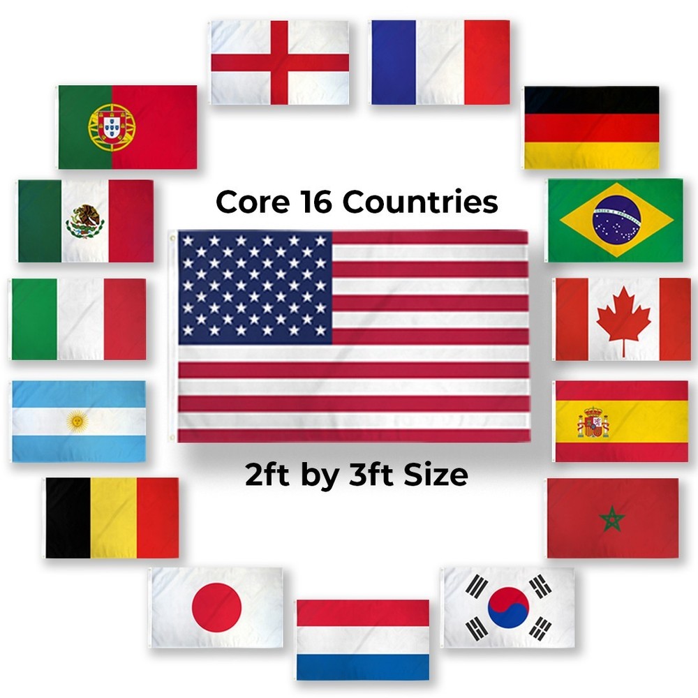 16 FIFA World Cup 2026 Country Flags 2x3ft Soccer Team Flag Set