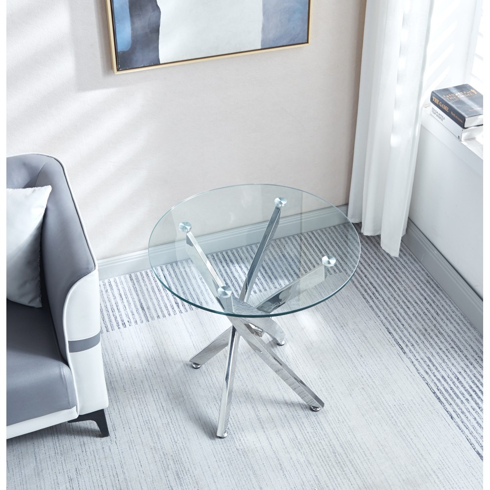 Modern Round Tempered Glass End Table with Chrome Legs