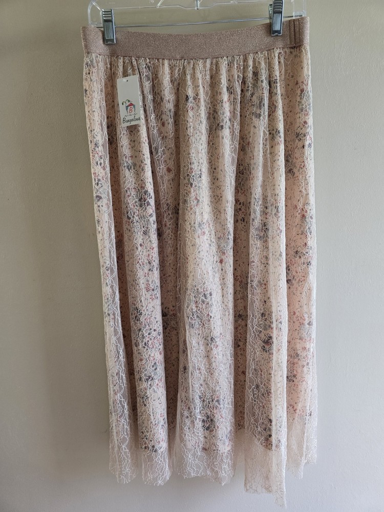 Mystree Pink Floral Lace Maxi Skirt for Women Size Large NWT Multicolor