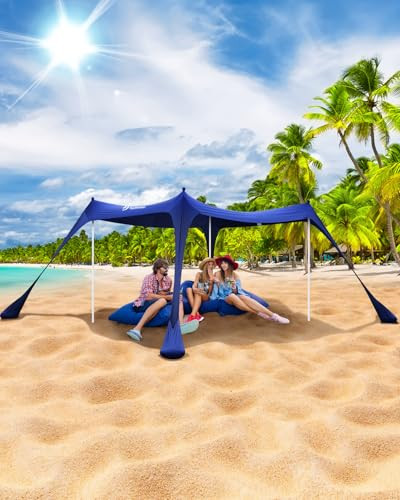 Beach Tent, 10x10 FT Beach Shade Beach Canopy UPF50+ UV Protection Portable B...
