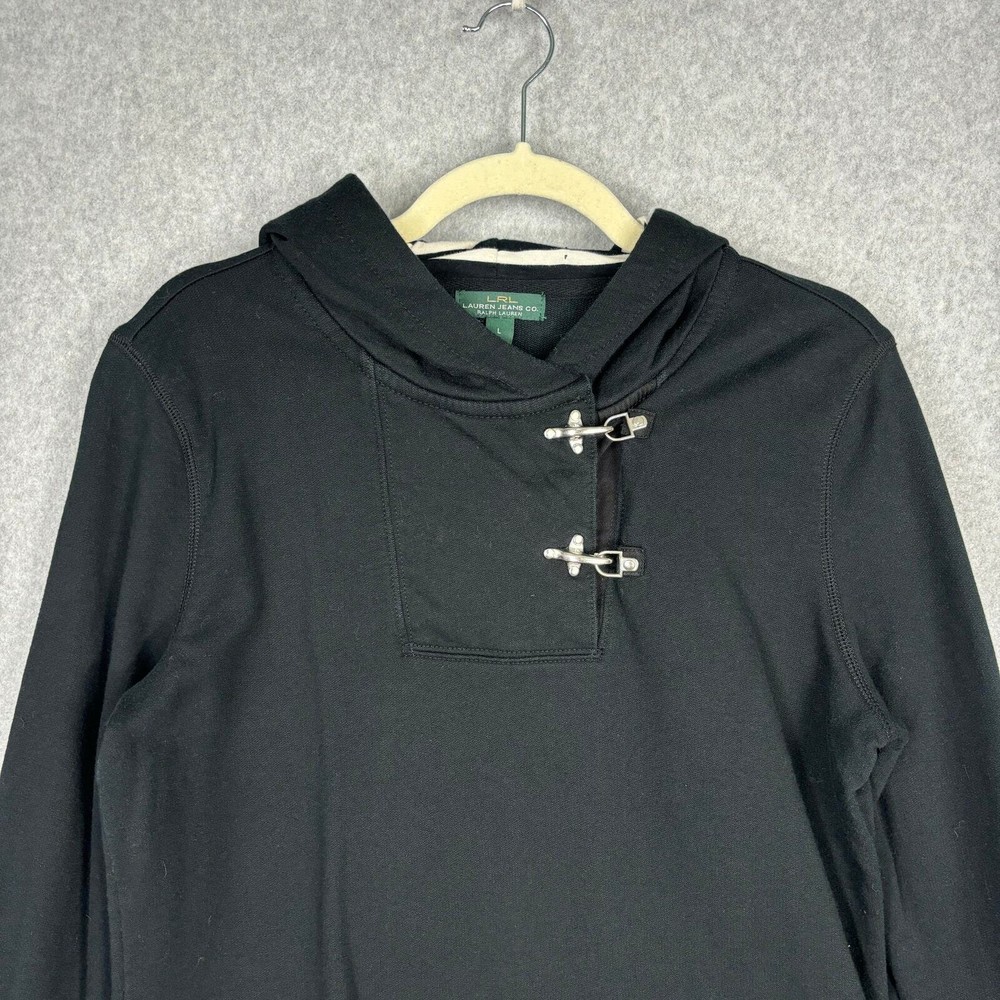 Lauren Jeans Co Ralph Sweatshirt Womens Large Black Lobster Clasp Hooded Terry