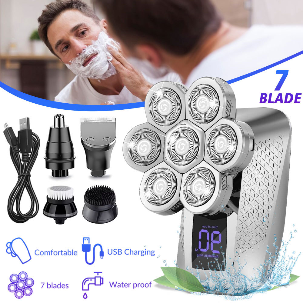 5-IN-1 Rotary Electric Shaver 7D Bald Head Hair Beard Trimmer Razor Rechargeable