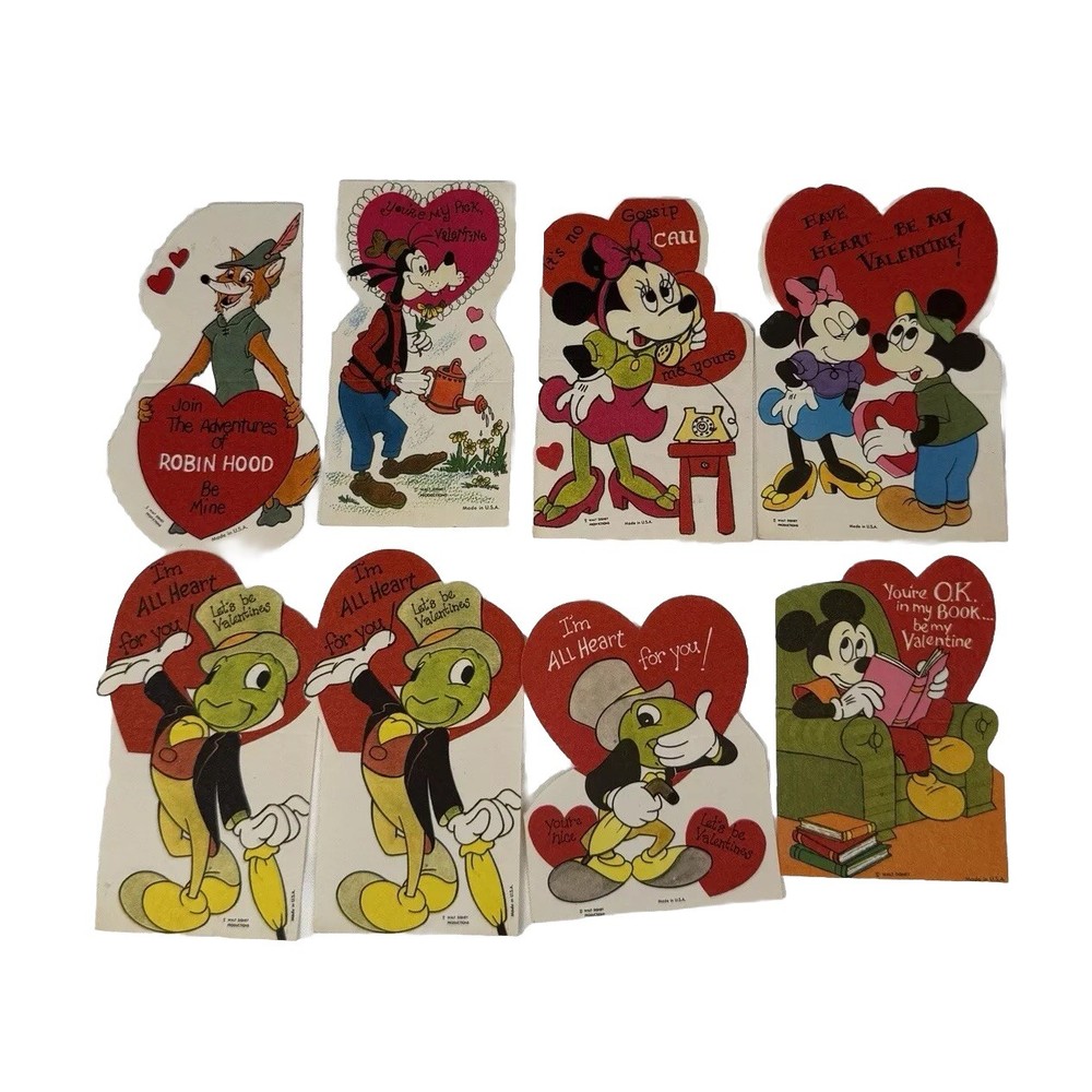 Vintage Walt Disney Productions Valentine Cards (8) Envelopes Unused Made In USA