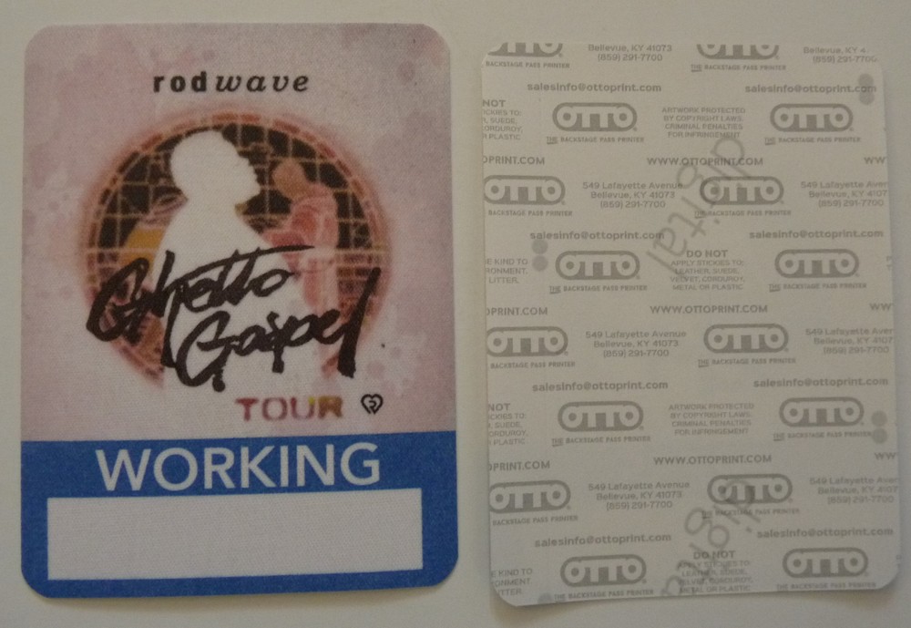 Rod Wave 2020 Ghetto Gospel Concert Tour Blue Working Backstage Pass D3