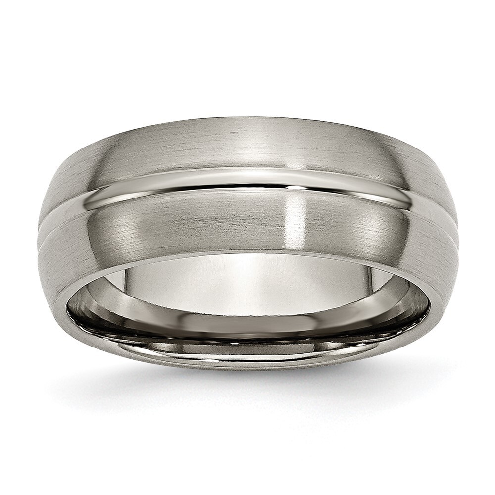 Titanium Brushed Center 8mm Grooved Band Ring Size 12 for Men 4.19gm
