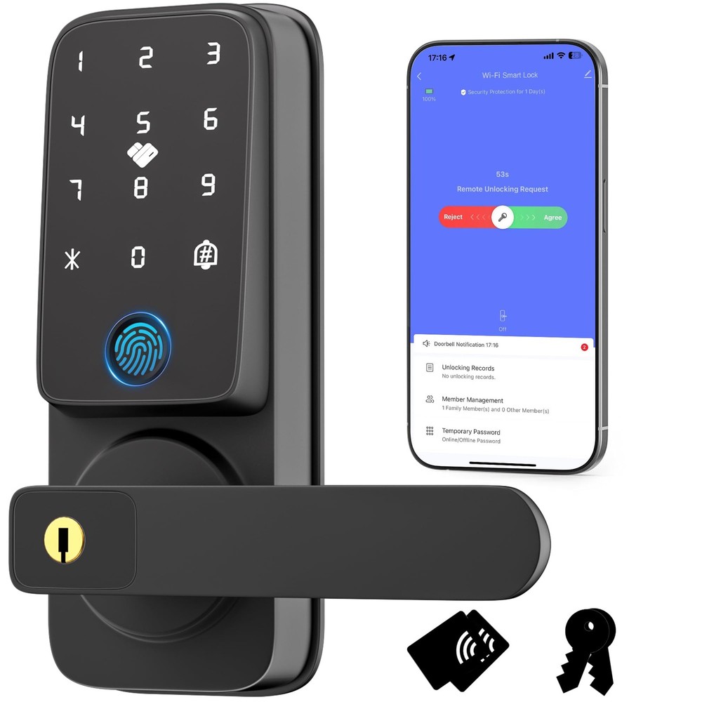 WiFi Smart Door Lock with Biometric Keypad and Built-in Wi-Fi Handle
