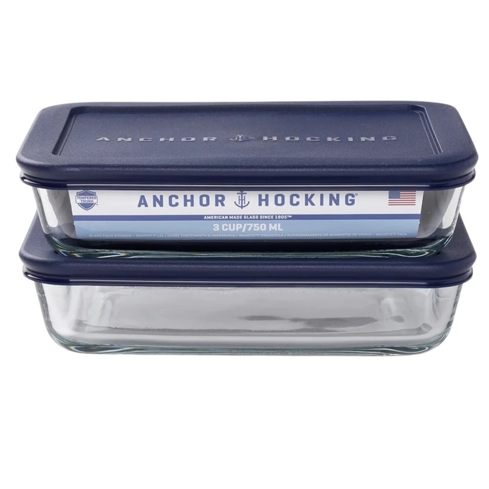 Anchor Hocking 3-Cup Rectangular Glass Food Storage Containers 2-Piece Set