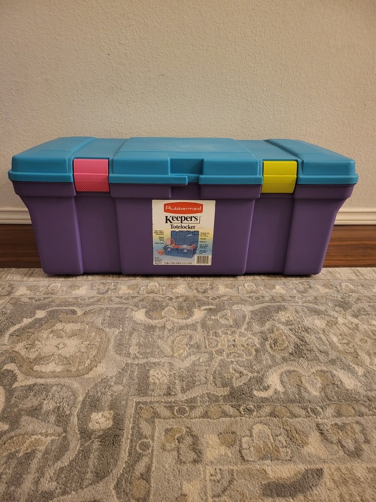 Vintage 1992 Rubbermaid Keepers Totelocker - Aqua Colorblock Storage Tote 2156