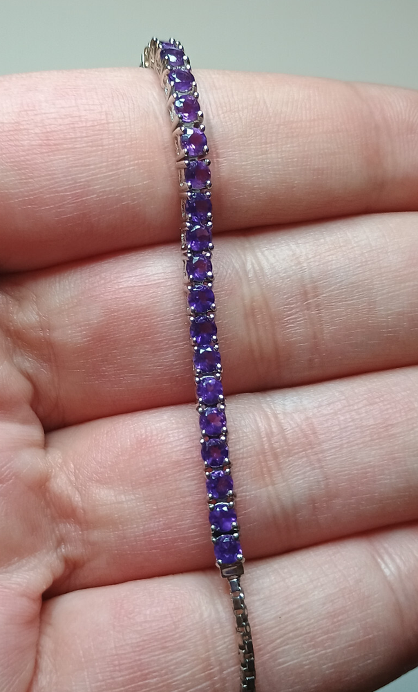 Sterling Silver Adjustable Amethyst Tennis Bracelet with 33 Stones 925 Fits Most Wrists