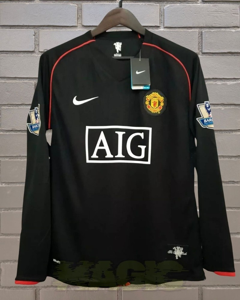 Ronaldo 2007/08 Manchester  United Away Black Long Sleeve Retro Soccer Jersey