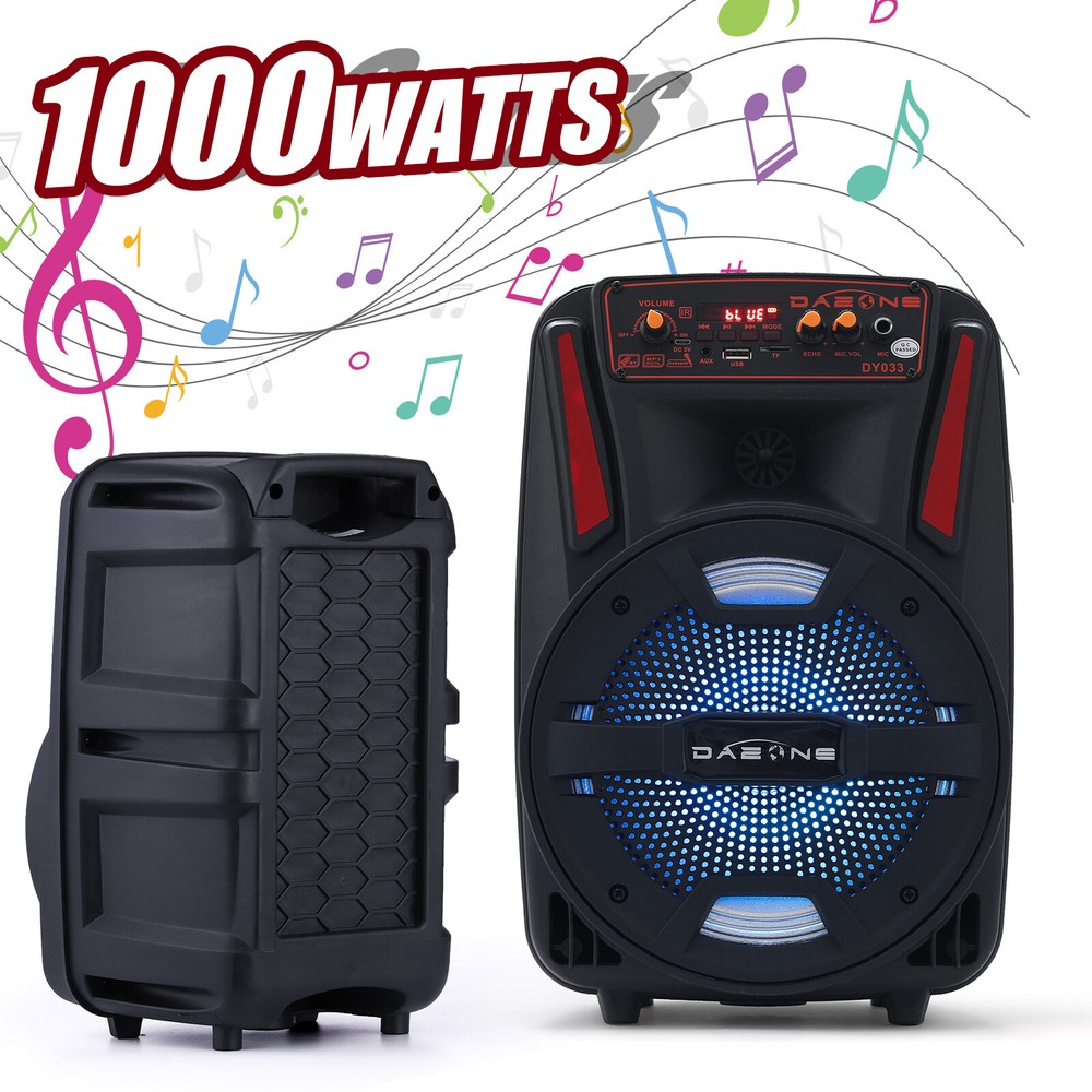 8-inch 1000W Wireless Bluetooth LED Speaker with Remote AUX TF FM Stereo Sound