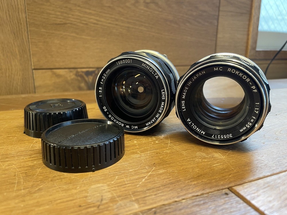 *Near Mint ++* Minolta MC Rokkor PF 55mm F/1.7 & SG 28mm F/3.5 Lens From Japan