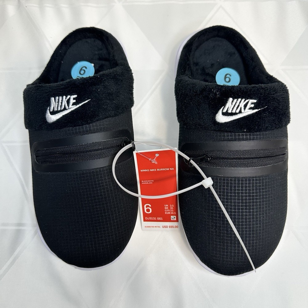 Nike Burrow Women's Black & White Slip On Casual Slide Slippers DJ3131-001 Sz 6