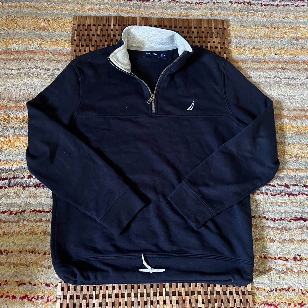 Nautica Cinch Waist Pullover 1/4 Zip Sweater Blue Men's Size Medium M
